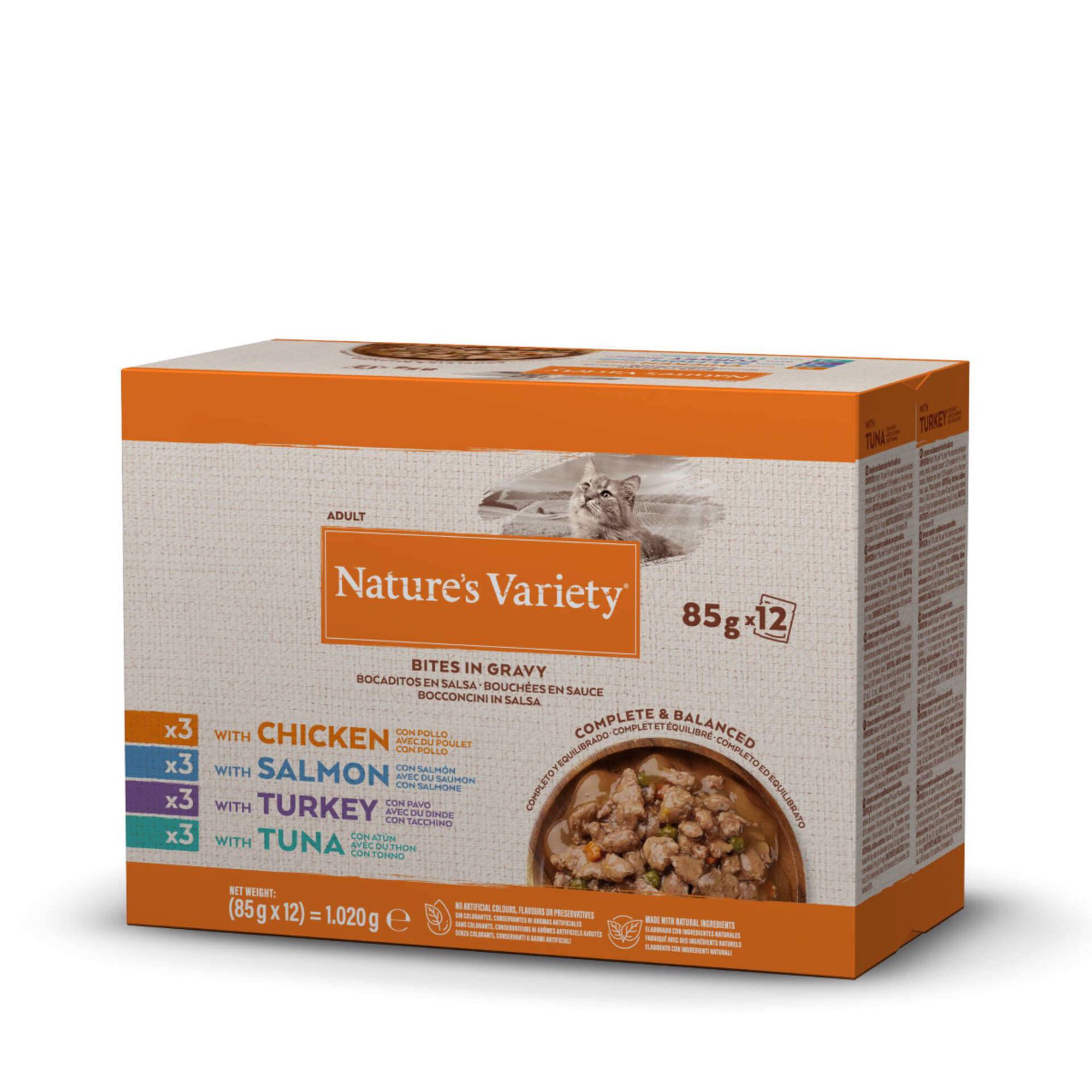 Comida Húmida para Gato Adulto Natural Frango, Salmão, Peru e Atum