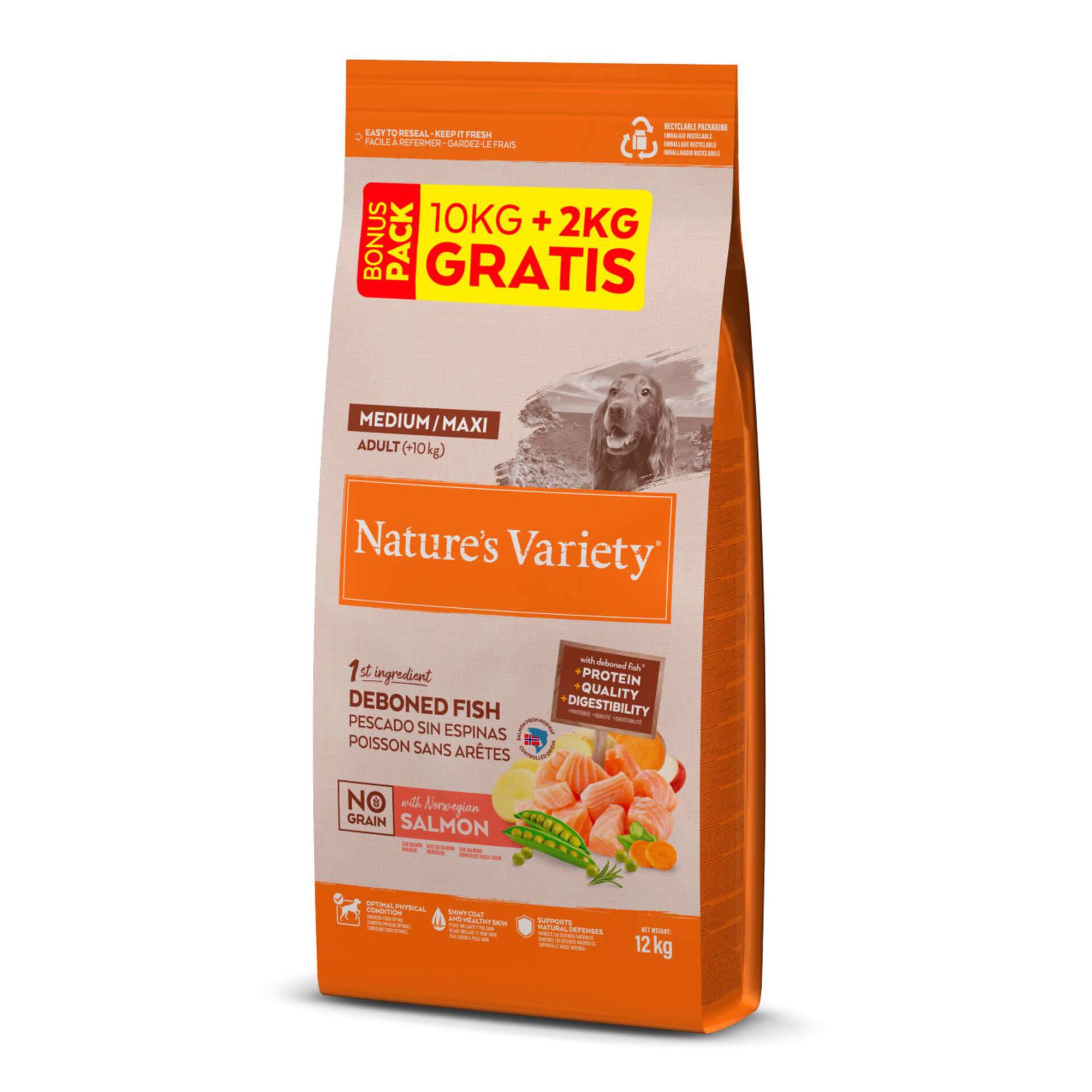 Ração para Cão Adulto Sem Cereais Raças Médias Salmão