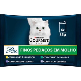 Comida H&uacute;mida para Gato Adulto Finos Peda&ccedil;os em Molho Saquetas Purina Gourmet Perle