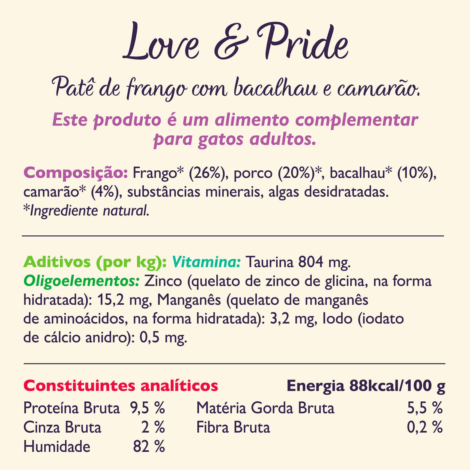 Comida Húmida para Gato Adulto Paté Frango Love & Pride Comida Húmida para Gato Adulto Paté Frango Love & Pride