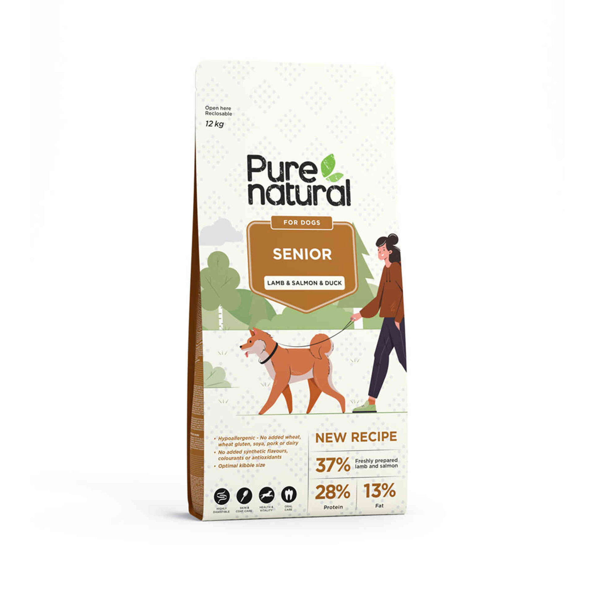 Ra&ccedil;&atilde;o para C&atilde;o S&eacute;nior Cordeiro, Salm&atilde;o e Pato Purenatural