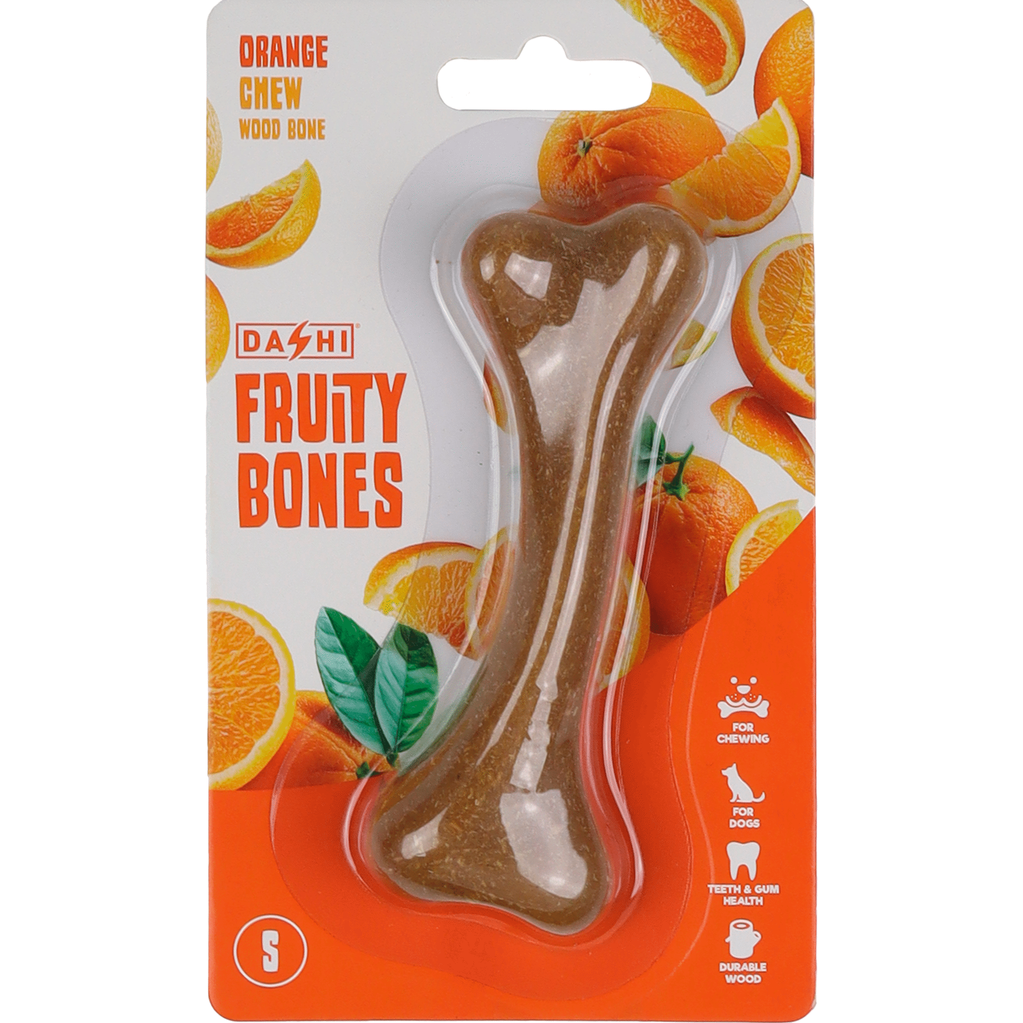 Snack para C&atilde;o Osso Mordedor Madeira Fruity Bone Laranja S