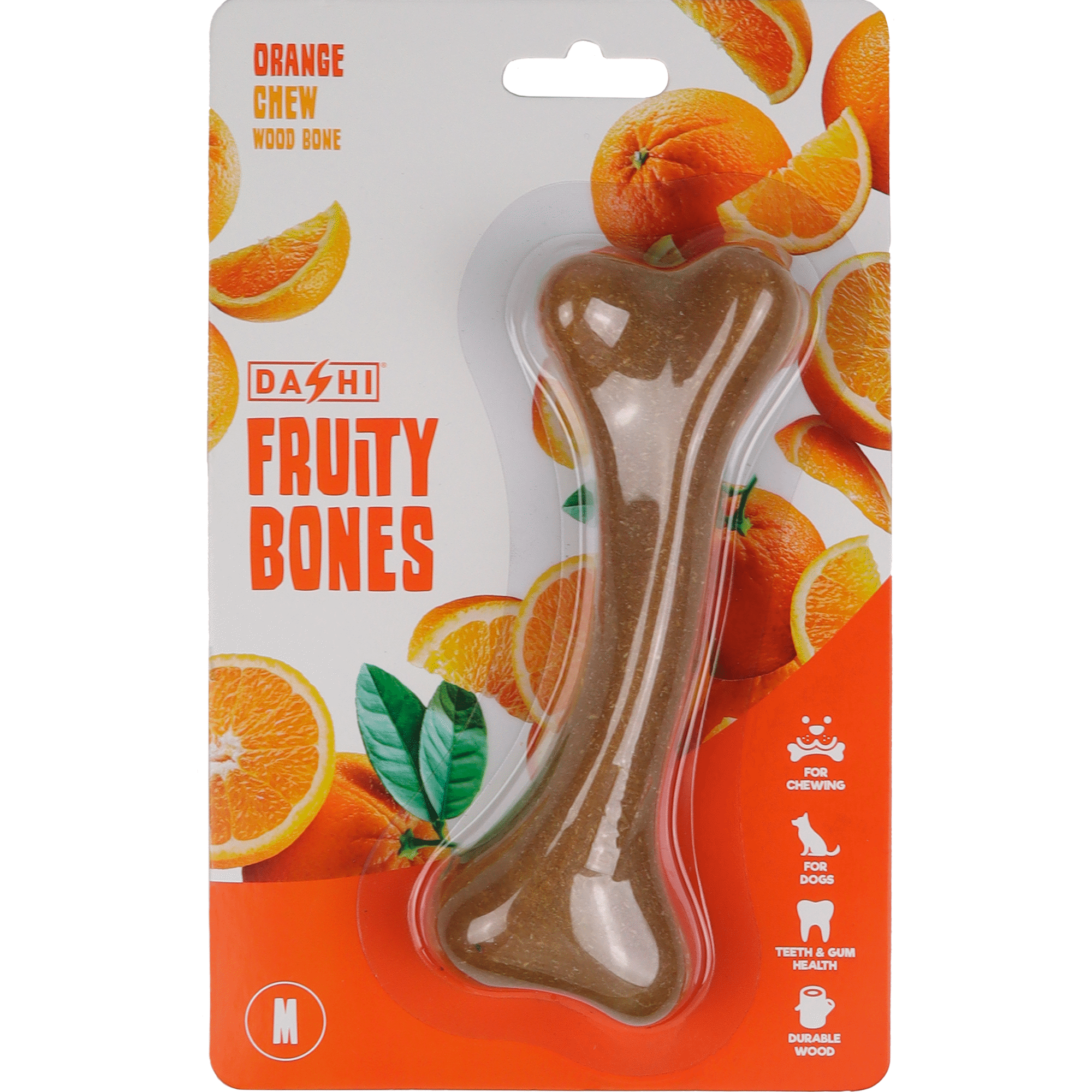 Snack para C&atilde;o Osso Mordedor Madeira Fruity Bone Laranja M
