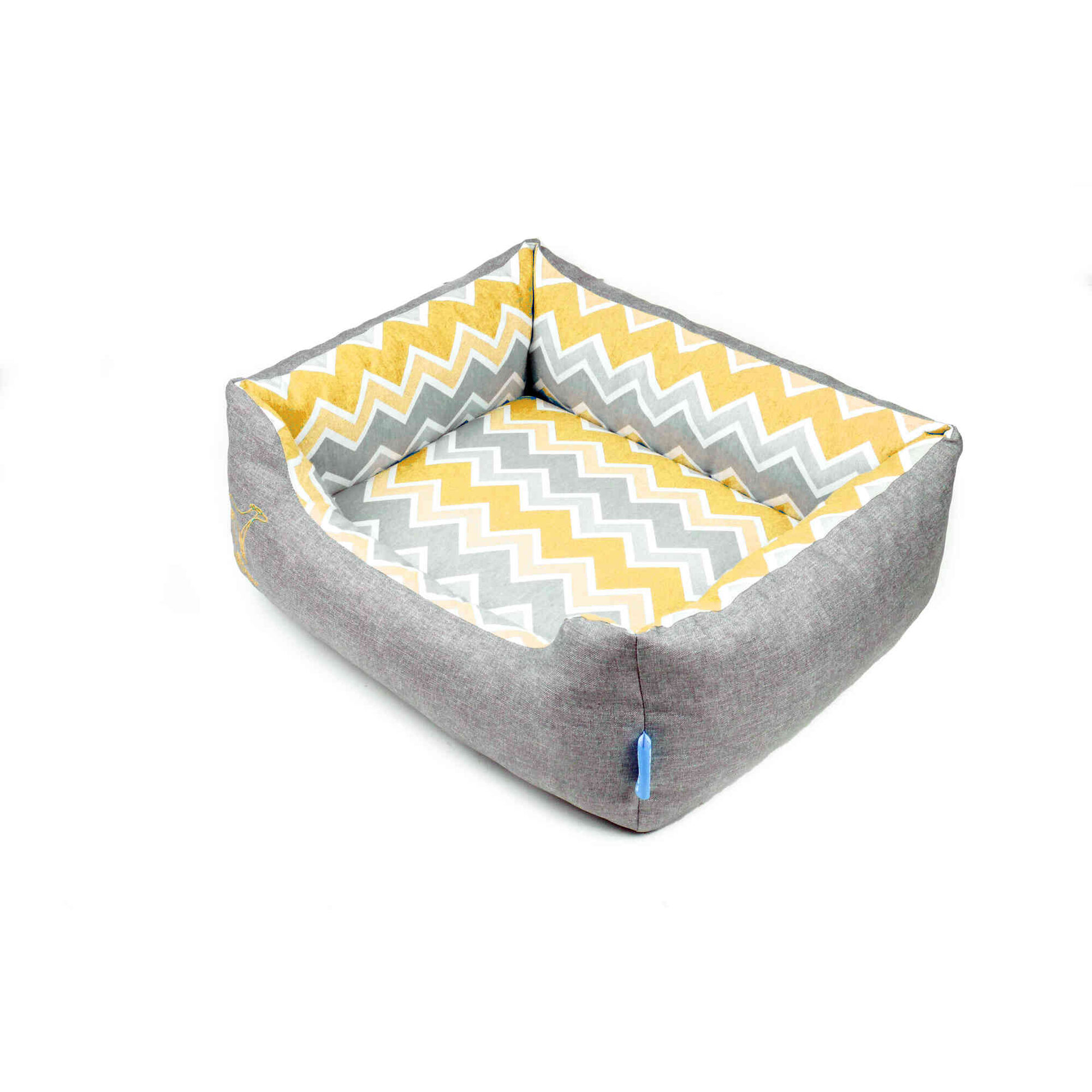 Sofá para Cão e Gato Spring Chevron Nuovo Cinza e Mostarda M