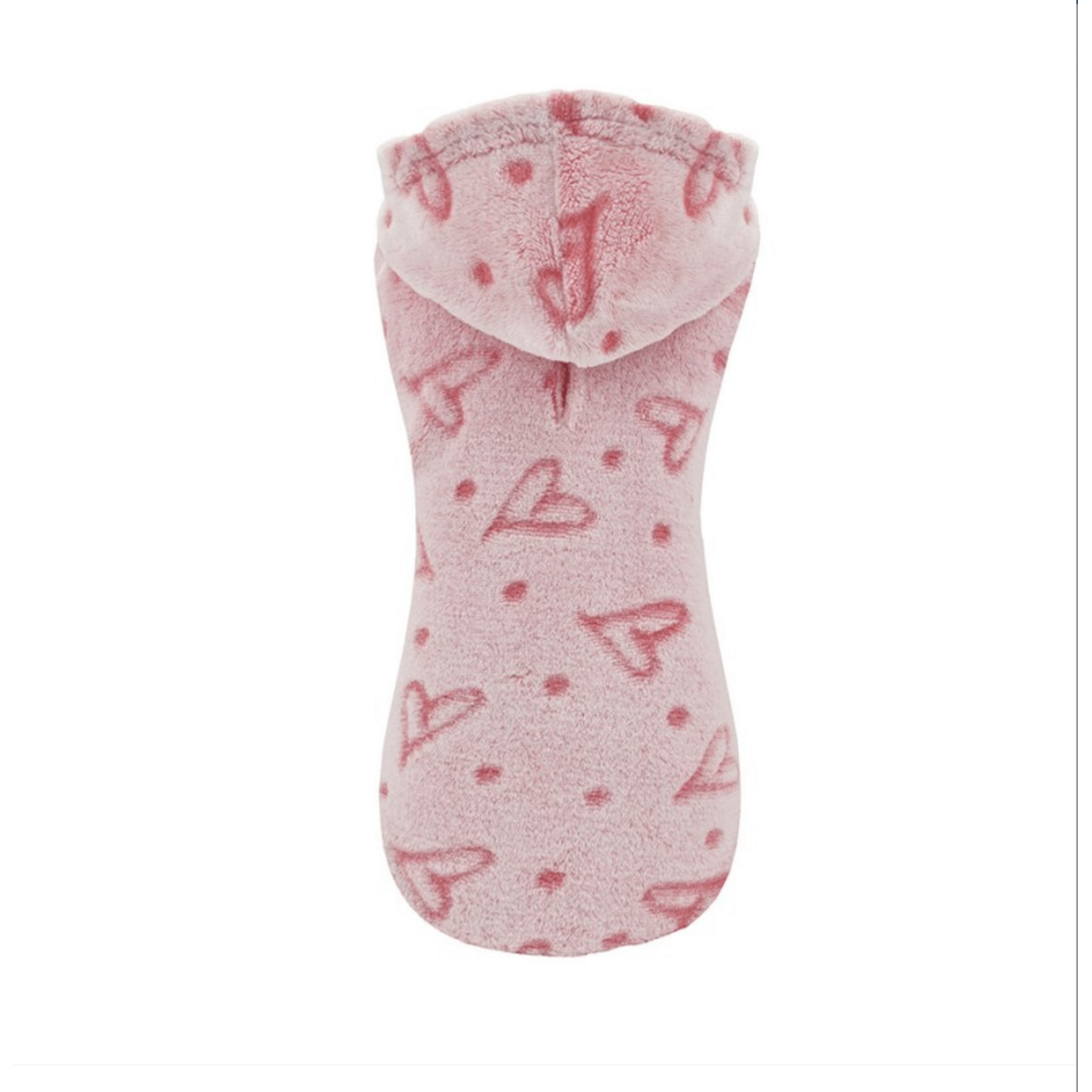 Camisola para Cão Polar Capuz Amour Rosa 25 cm