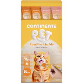 Snack para Gato Aperitivo L&iacute;quido Frango e Salm&atilde;o Continente Pet