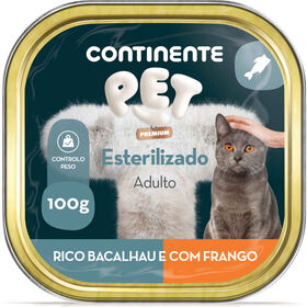 Comida H&uacute;mida para Gato Adulto Esterilizado Bacalhau e Frango Continente Pet, , hi-res