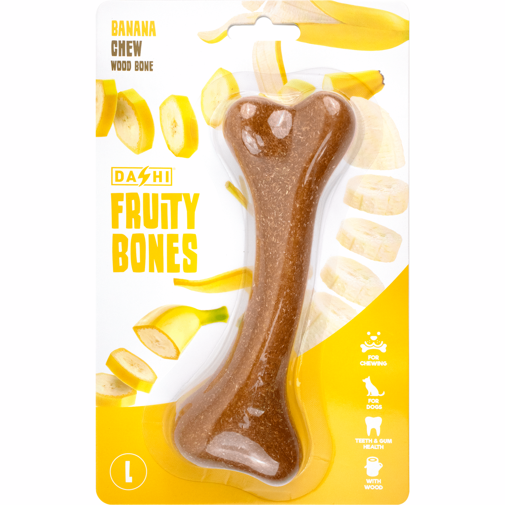 Snack para C&atilde;o Osso Mordedor Madeira Fruity Bone Banana L