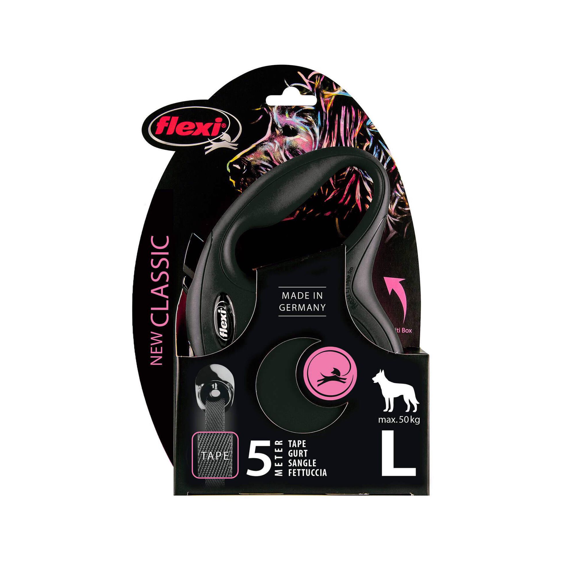 Trela para C&atilde;o Extens&iacute;vel New Classic Tape Preto 8 m