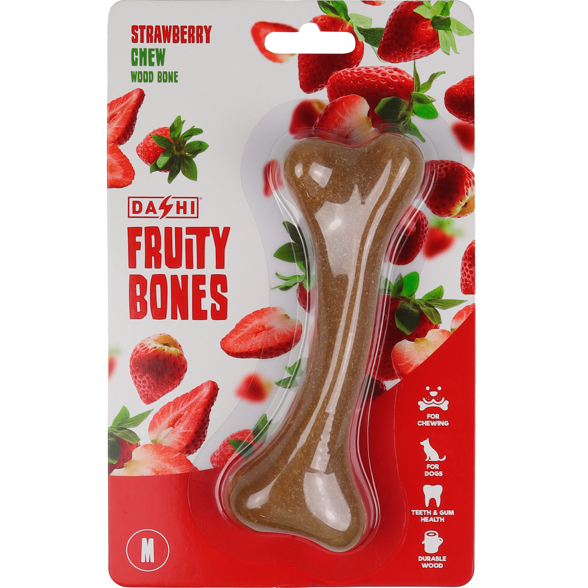 Snack para C&atilde;o Osso Mordedor Madeira Fruity Bone Morango M