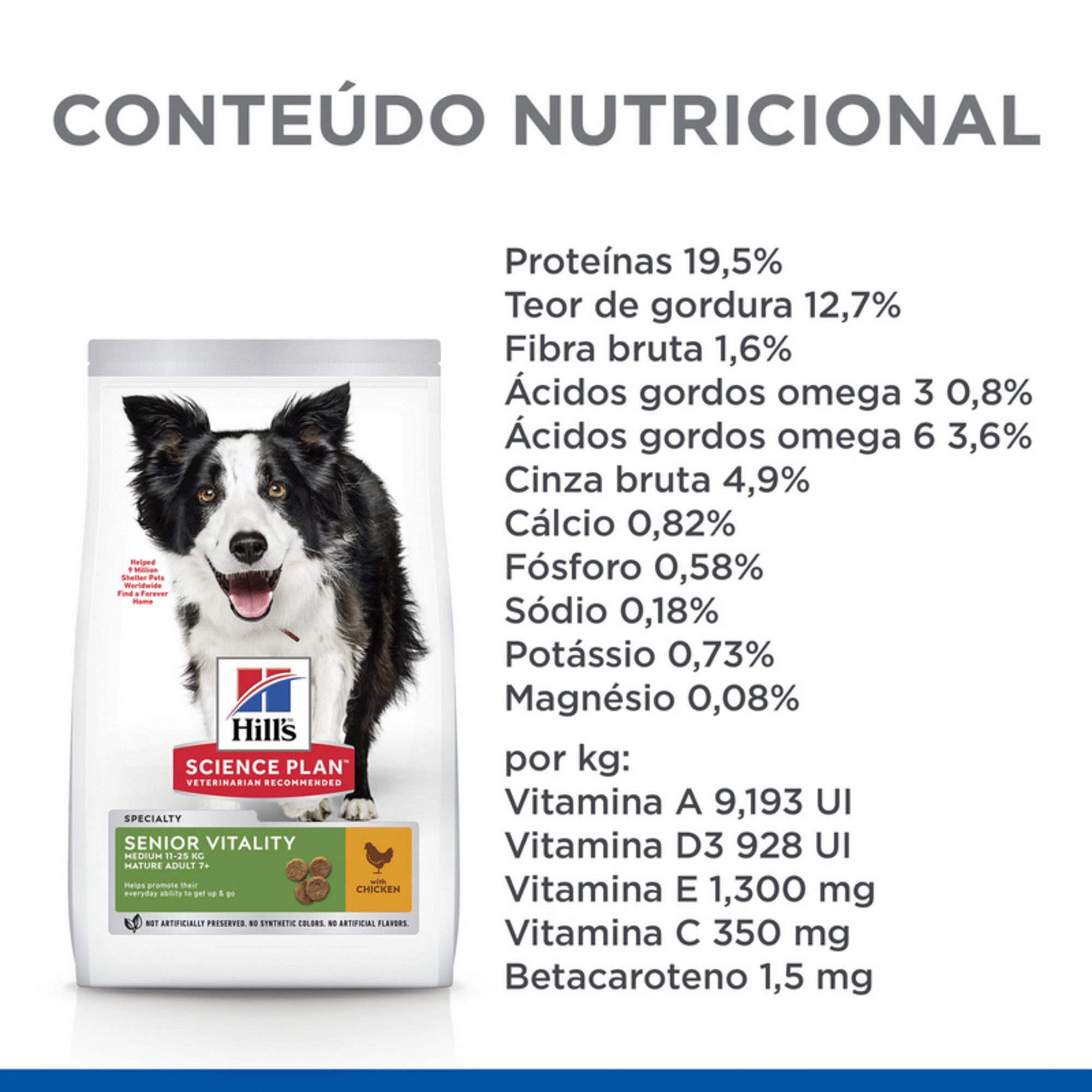 Ração para Cão Adulto Médio Science Plan Vitality 7+ Frango