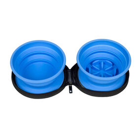 Comedouro e Bebedouro de Viagem Duplo Azul