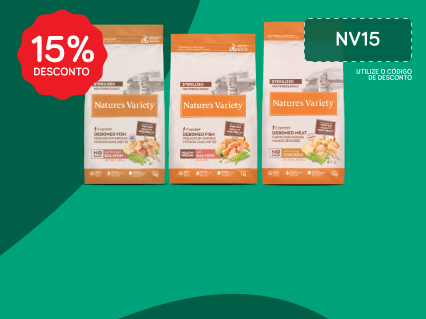 15% desconto em alimenta&ccedil;&atilde;o seca Nature's Variety com cup&atilde;o NV15