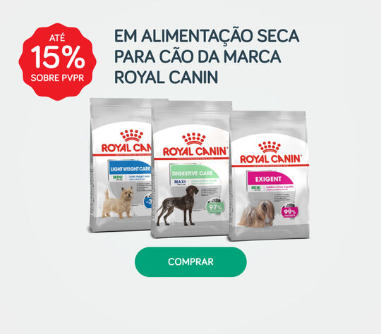 Até 15% PVPR em alimentação seca para cão da marca Royal Canin Até 15% PVPR em alimentação seca para cão da marca Royal Canin