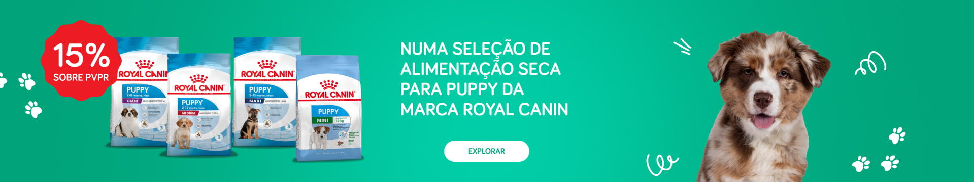 15%PVPR numa seleção de alimentação seca para puppy da marca Royal Canin