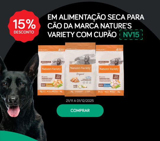 15% desconto em alimentação seca para cão da marca Nature's Variety com cupão NV15