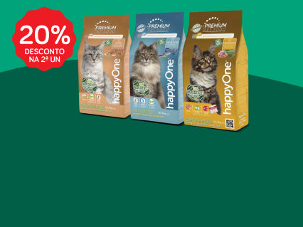 20% na 2&ordf; unidade em alimenta&ccedil;&atilde;o seca HappyOne Premium