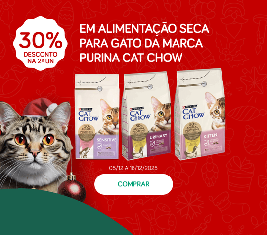 30% desconto na 2ª unidade em alimentação seca para gato da marca Purina Cat Chow