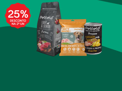 25% Desconto na 2&ordf; unidade em alimenta&ccedil;&atilde;o e snacks Petfield
