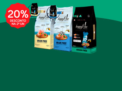 20% na 2&ordf; unidade em alimenta&ccedil;&atilde;o seca HappyOne