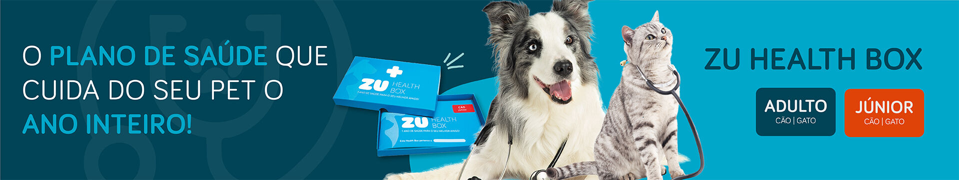 A ZU Health Box é um plano de saúde anual, adaptado às necessidades do seu animal de estimação. 