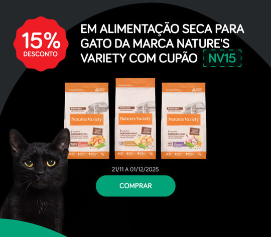 15% desconto em alimentação seca para gato da marca Nature's Variety com cupão NV15