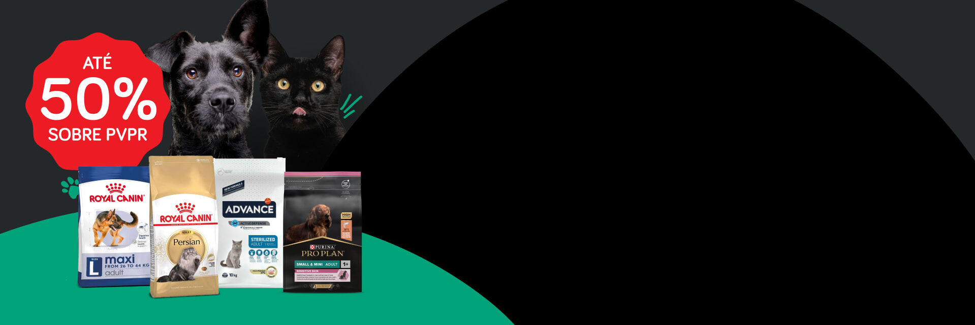 Aproveite até 50% Em alimentação e acessórios para cão e gato