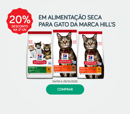 20% desconto na 2ª unidade em alimentação seca para gato da marca Hill´s 20% desconto na 2ª unidade em alimentação seca para gato da marca Hill´s