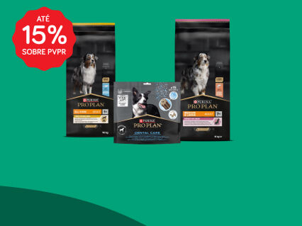 At&eacute; 15% PVPR em alimenta&ccedil;&atilde;o e snacks Purina Pro Plan